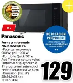 MediaWorld Panasonic Forno a microonde NN-K36NBMEPG offerta