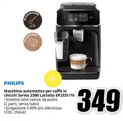 MediaWorld PHILIPS Macchina automatica per caffè in chicchi Series 2300 LatteGo EP2331/10 offerta