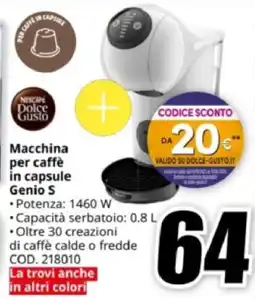 MediaWorld NESCAPE Dolce Gusto Macchina per caffè in capsule Genio S offerta