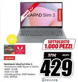 MediaWorld Lenovo Notebook IdeaPad Slim 3 offerta