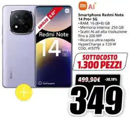 MediaWorld Smartphone Redmi Note 14 Pro+ 5G offerta