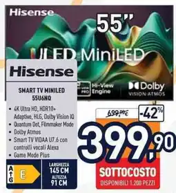 Unieuro Hisense SMART TV MINILED 55U6NQ offerta
