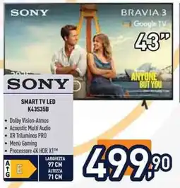 Unieuro SONY SMART TV LED K43535B offerta