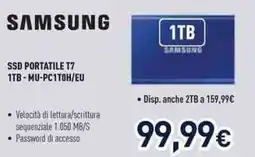 Unieuro SAMSUNG SSD PORTATILE T7 1TB-MU-PC1T0H/EU offerta