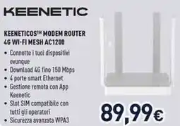 Unieuro KEENETICOSTH MODEM ROUTER 4G WI-FI MESH AC1200 offerta