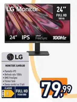 Unieuro LG Monitor24" IPS FreeSync 100Hz 24MR400 offerta