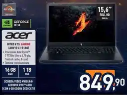 Unieuro acer NITRO V 15 GAMING (ANV15-41-R1A0) offerta