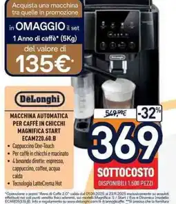 Unieuro DeLonghi MACCHINA AUTOMATICA PER CAFFÈ IN CHICCHI ECAM220.60.B offerta