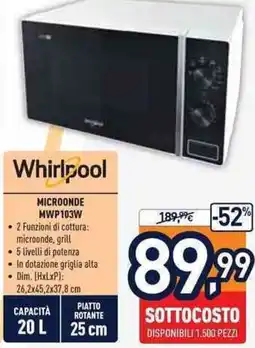 Unieuro Whirlpool MICROONDE MWP103W offerta