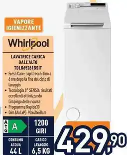 Unieuro Whirlpool LAVATRICE CARICA DALL'ALTO TDLR65261BSIT offerta