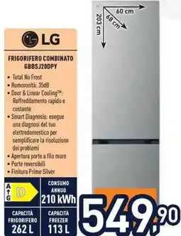 Unieuro LG FRIGORIFERO COMBINATO GBBSJ20DPY offerta