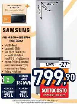 Unieuro SAMSUNG FRIGORIFERO COMBINATO RB38T607BS9 offerta