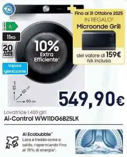 Unieuro SAMSUNG Lavatrice 1,400 giri Ai-Control WWIIDG6B25LK offerta