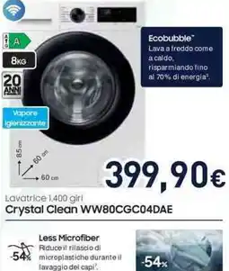 Unieuro SAMSUNG Lavatrice 1.400 giri Crystal Clean WW80CGC04DAE offerta