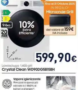 Unieuro SAMSUNG Lavasciuga 1.400 giri Crystal Clean WD90DG5B15BH offerta
