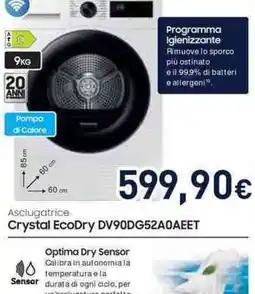 Unieuro SAMSUNG Asciugatrice Crystal EcoDry DV90DG52A0AEET offerta