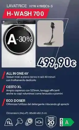 Unieuro Hoover LAVATRICE H7W 411MBC9-S H-WASH 700 offerta