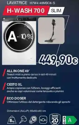 Unieuro Hoover LAVATRICE H7W4 48MBC6-S H-WASH 700 SLIM offerta
