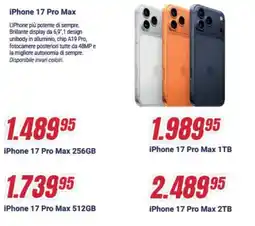 Trony iPhone 17 Pro Max 256GB offerta