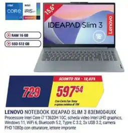Trony LENOVO NOTEBOOK IDEAPAD SLIM 3 83EM004UIX offerta