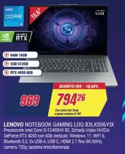 Trony LENOVO NOTEBOOK GAMING LOQ 83LK006YIX offerta