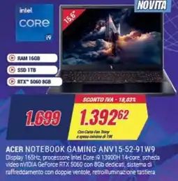 Trony ACER NOTEBOOK GAMING ANV15-52-91W9 offerta