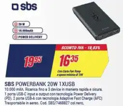 Trony SBS POWERBANK 20W 1XUSB offerta