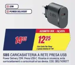 Trony SBS CARICABATTERIA A RETE PRESA USB offerta