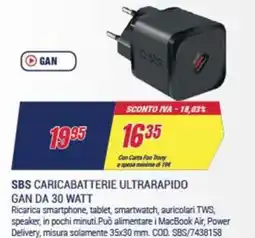 Trony SBS CARICABATTERIE ULTRARAPIDO GAN DA 30 WATT offerta