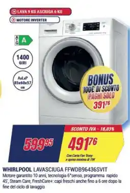 Trony WHIRLPOOL LAVASCIUGA FFWDB96436SVIT offerta