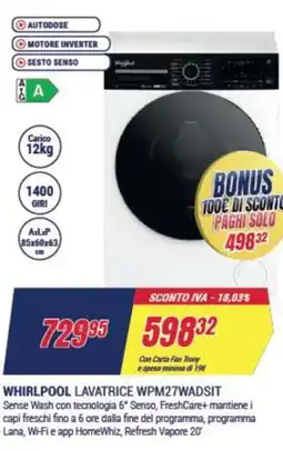 Trony WHIRLPOOL LAVATRICE WPM27WADSIT offerta