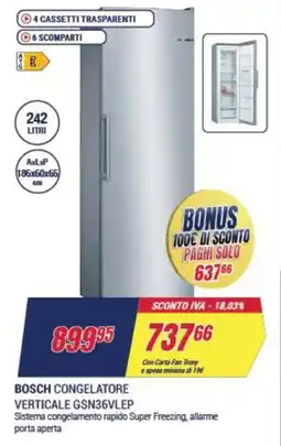 Trony BOSCH CONGELATORE VERTICALE GSN36VLEP offerta