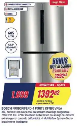 Trony BOSCH FRIGORIFERO 4 PORTE KFN96VPEA offerta