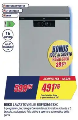 Trony BEKO LAVASTOVIGLIE BDFN36653XC offerta