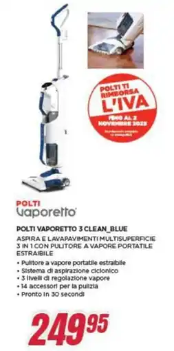 Trony POLTI vaporetto 3 clean_blue aspira e lavapavimenti multisuperficie 3 in 1 offerta