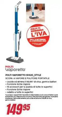 Trony POLTI VAPORETTO SV620_STYLE SCOPA A VAPORE E PULITORE PORTATILE offerta