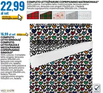 Eurospin Completo letto/parure copripiumino matrimoniale offerta