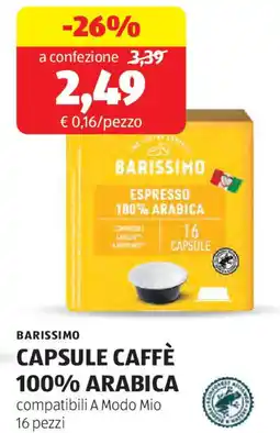 ALDI Barissimo capsule caffè 100% arabica offerta