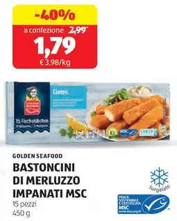 ALDI Golden seafood bastoncini di merluzzo impanati MSC offerta