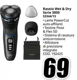 MediaWorld PHILIPS Rasoio Wet & Dry Serie 3000 offerta