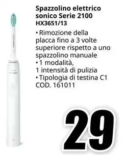 MediaWorld PHILIPS Spazzolino elettrico sonico Serie 2100 HX3651/13 offerta