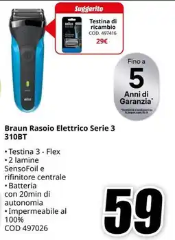 MediaWorld Braun Rasoio Elettrico Serie 3 310BT offerta