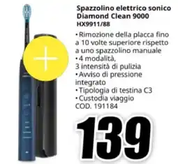 MediaWorld PHILIPS Spazzolino elettrico sonico Diamond Clean 9000 HX9911/88 offerta