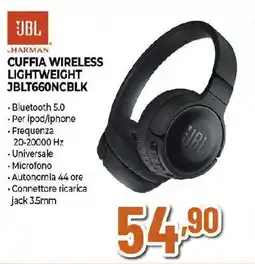 Extracoop JBL HARMAN CUFFIA WIRELESS LIGHTWEIGHT JBLT660NCBLK offerta