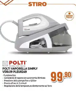 Extracoop POLTI VAPORELLA SIMPLY VS10.09 PLEU0249 offerta