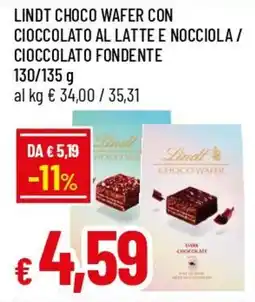 IperFamila Lindt choco wafer con cioccolato al latte e nocciola / cioccolato fondente offerta