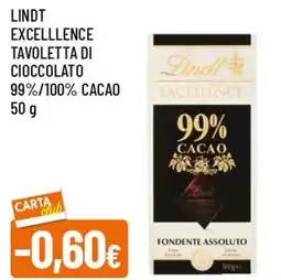 IperFamila Lindt excelllence tavoletta di cioccolato 99%/100% cacao offerta