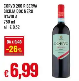 IperFamila Corvo 200 riserva sicilia doc nero d'avola offerta