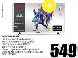MediaWorld TCL TV LCD65 65P7K offerta