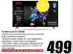 MediaWorld TCL TV Mini LED 55″ 55C6K offerta